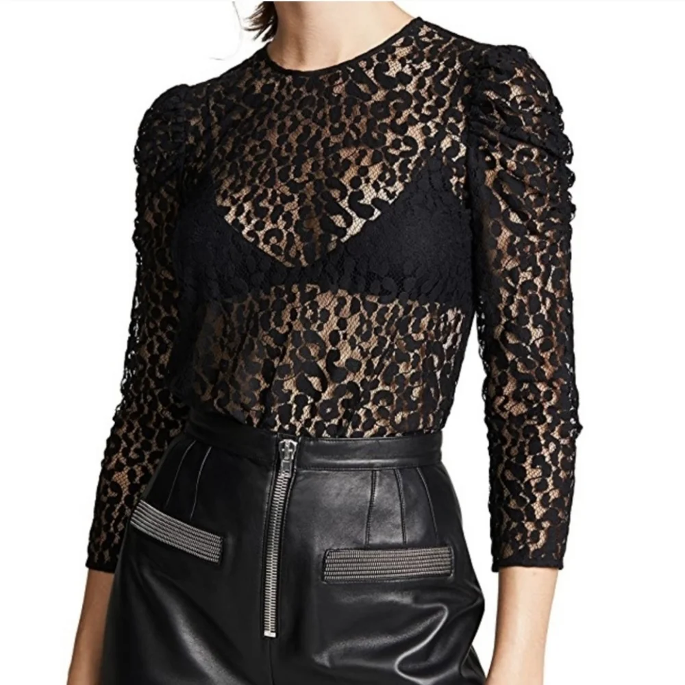 Current/Elliot The Rin Leopard Lace Design Top Size 0 - Picture 2 of 10